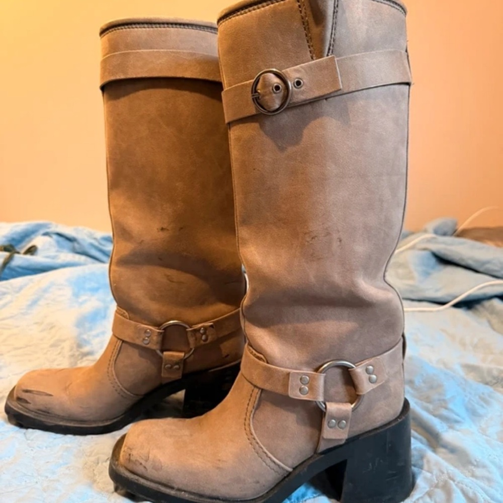 H&M Tan Heeled Moto Boots